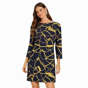 J.McLaughlin Chain Print Dress Size XS navy and gold
